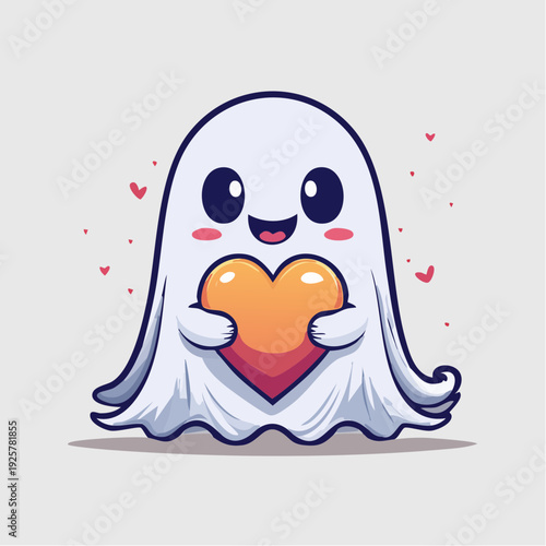 Cartoon Ghost Holding Heart Illustration.