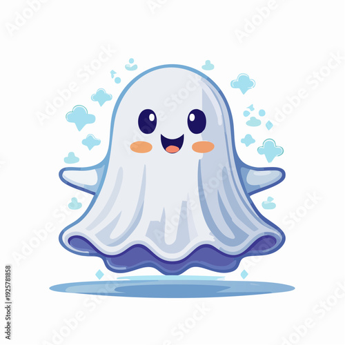 Cartoon Ghost Character with Friendly Smile.