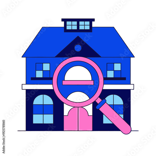 A blue house with a magnifying glass
