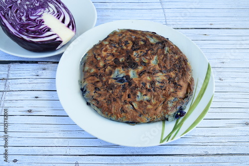 Red cabbage fritters on plate