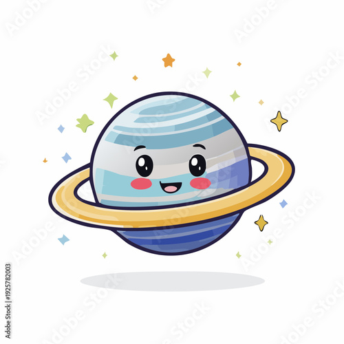 Cartoon Saturn Planet Smiling Face Character Illustration.