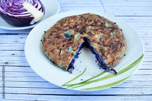 Red cabbage fritters on plate