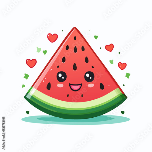 Cartoon Watermelon Slice with Happy Face.