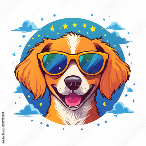Dog Wearing Sunglasses with Happy Expression.