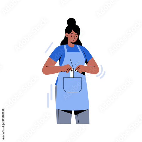 Young female preparing ingredients in apron - asian cook at work