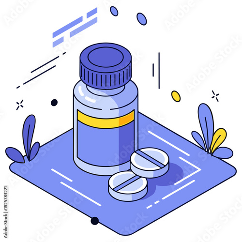Blue medicine bottle with pills on abstract background