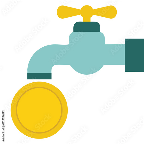 Economic Water Usage Concept with Faucet and Falling Coins