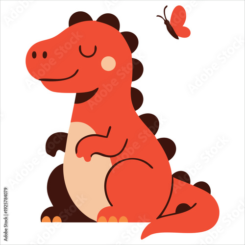 Cute Dinosaur Isolated on White Background Cartoon Vector Illustration
