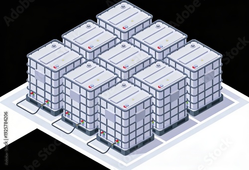 Futuristic warehouse configuration showcasing interconnected storage containers with advanced connectivity features, emphasizing smart logistics and efficiency in modern supply chains
