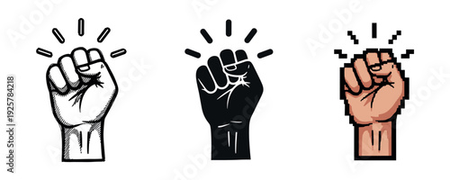 Set of three illustrated fists displaying unity and strength