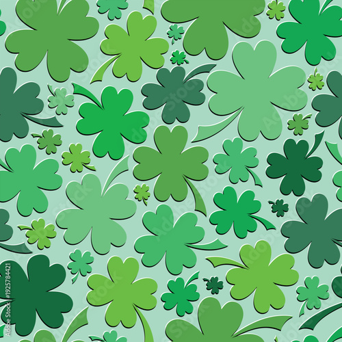 St Patrick Shamrocks Clovers Green Vector Textile Seamless Repeat Pattern
