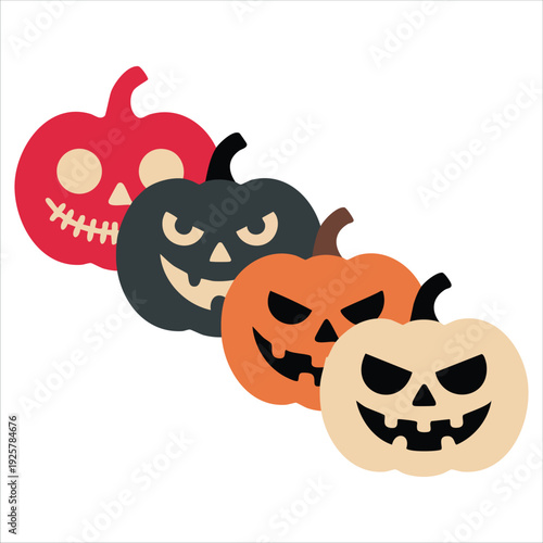 Halloween Pumpkins with Carved Faces Scary Eyes Nose and Mouth Vector