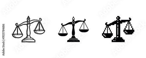 Vintage and modern scales of justice: artistic interpretations in black and white