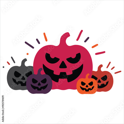 Set of Festive Autumn Gourds with Grinning Faces Isolated Vector Illustration on White Background
