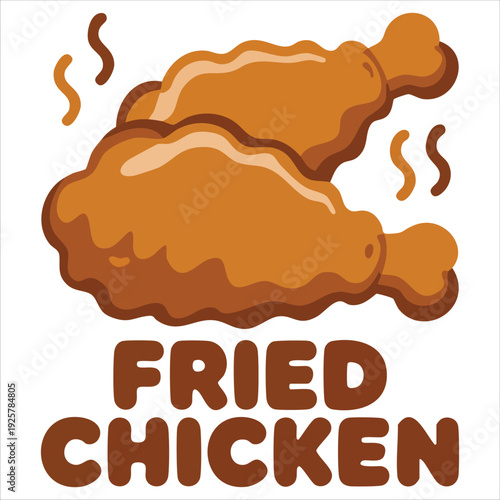 Delicious Fried Chicken Piece in Simple Flat Cartoon Art Style Isolated Vector Illustration on White Background