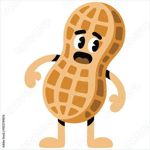 Funny Food Illustration with Perplexed Peanut Isolated Vector Illustration on White Background
