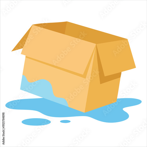 Cartoon Wet Packaging of a Parcel Wet Broken and Crumpled Cardboard Box Vector Illustration