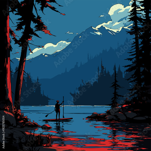 Serene SUP Ride on Mountain Lake