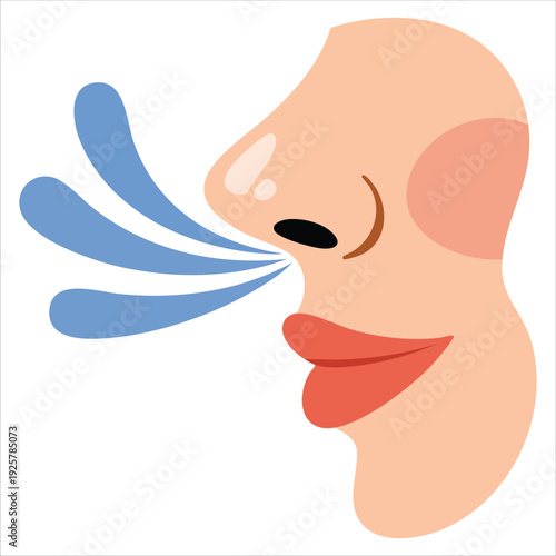 Human Nose and Mouth from Side with Breathing Fresh Air Vector Illustration