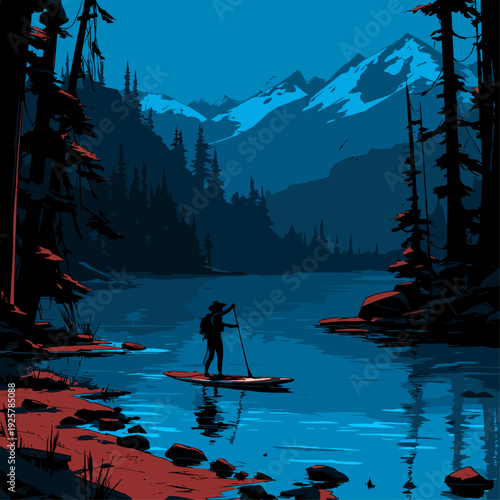 Serene SUP Ride on Mountain Lake