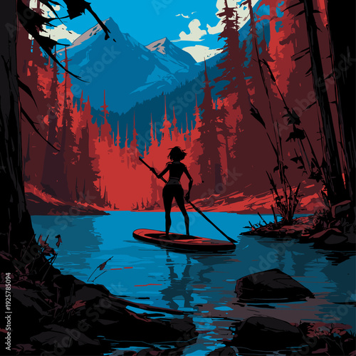 Serene SUP Ride on Mountain Lake