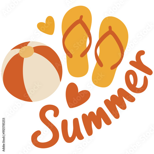Love Summer Concept with Beach Flip Flops and an Inflatable Striped Ball Vector