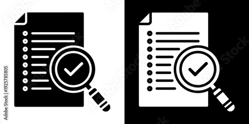 Document Inspection Checklist Icon with Magnifying Glass,Audit, Verification and Quality Control Review Symbol, Business Compliance Vector Illustration