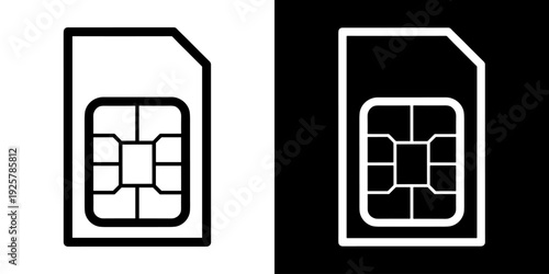 Sim card icon concept in flat black and white style on clean background vector illustration design	