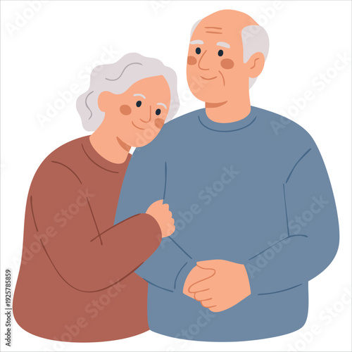 Romantic Senior Couple Hugging and Showing Love Vector Illustration