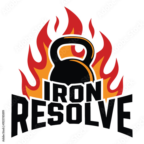 Fiery kettlebell represents iron resolve and intense commitment to fitness.