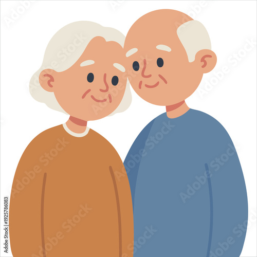 Romantic Elderly Couple Embracing Each Other Vector Illustration