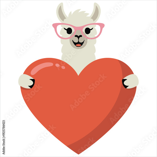 Cute Llama with Spectacles for T Shirt Design and Childrens Products Isolated Vector Illustration on White Background