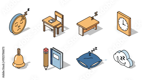 Isometric school and sleep symbols