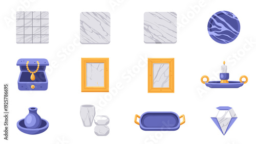 Elegant marble accessories and decor elements with gold details