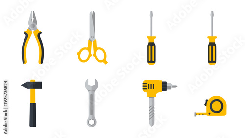 Colorful flat design tools set for diy and home improvement projects