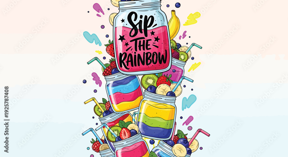 Obraz premium LGBTQ+ pride drink illustration with rainbow cocktails