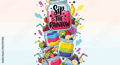 LGBTQ+ pride drink illustration with rainbow cocktails