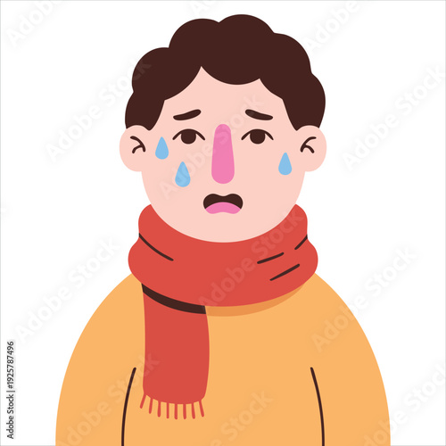 Sick Person with Elevated Temperature for Healthcare Concepts Isolated Vector Illustration on White Background