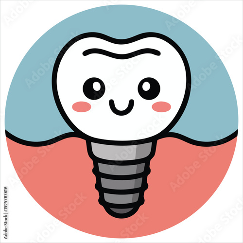 Dental Tooth Implant Character in Cartoon Flat Style Lost Tooth Restoration Dental Care Concept Oral Hygiene