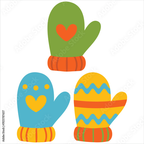 Set of Patterned Winter Handwear for Cold Weather Fashion Isolated Vector Illustration on White Background