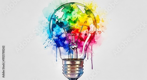 Colorful Light Bulb with Paint Splashes.