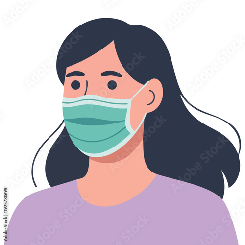 People wearing medical face masks for virus protection and pollution prevention with social distancing awareness design