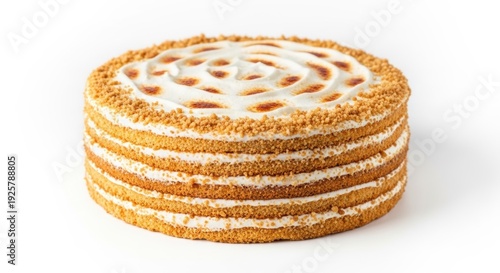 Wallpaper Mural Layered honey cake with cream and crumb topping on white background Torontodigital.ca