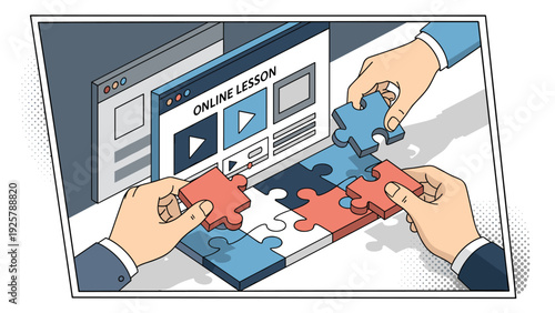 Solving online education challenges with interactive puzzle pieces in a retro comic style
