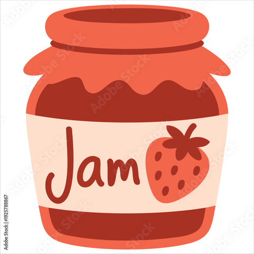 Delicious strawberry jam jar vector art for fruit preserves breakfast spreads and homemade dessert ingredient concepts