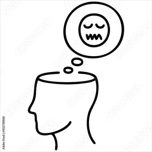 Negative thinking outline icon for mental health awareness psychology concepts and emotional well being themes