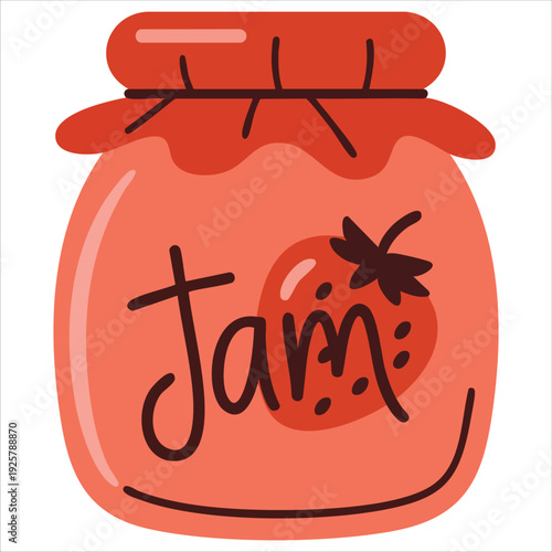 Traditional strawberry jam illustration for canning recipes fruit preserves and sweet breakfast condiment packaging