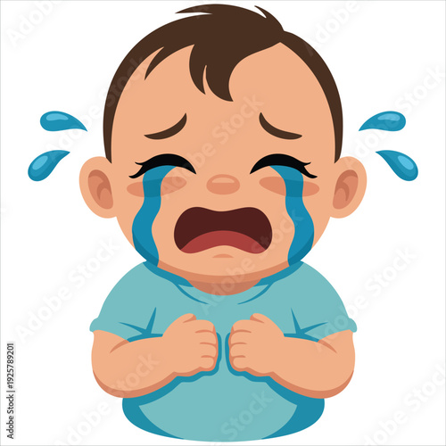 Unhappy crying baby character flat color vector for infant emotions and childhood expression illustration templates