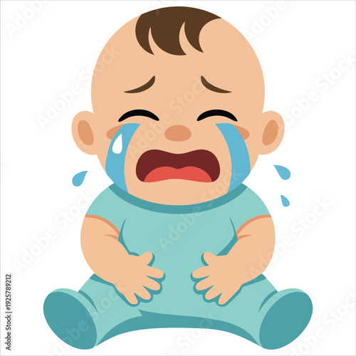 Crying baby with sad expression flat color vector for child emotions and infant illustration template designs