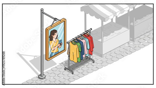 Digital shopping experience with augmented reality at outdoor market